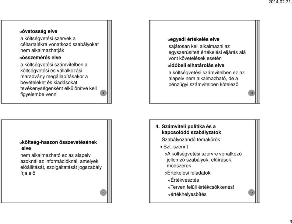 időbeli elhatárolás elve a költségvetési számvitelben ez az alapelv nem alkalmazható, de a pénzügyi számvitelben kötelező 10 költség-haszon összevetésének elve nem alkalmazható ez az alapelv azoknál