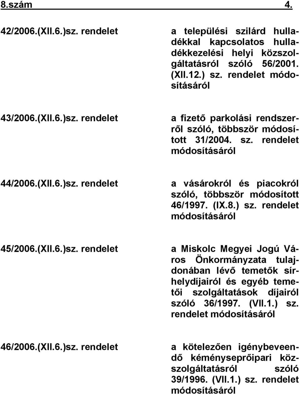 rendelet a vásárokról és piacokról szóló, többször módosított 46/1997. (IX.8.) sz. rendelet módosításáról 45/2006.(XII.6.)sz.