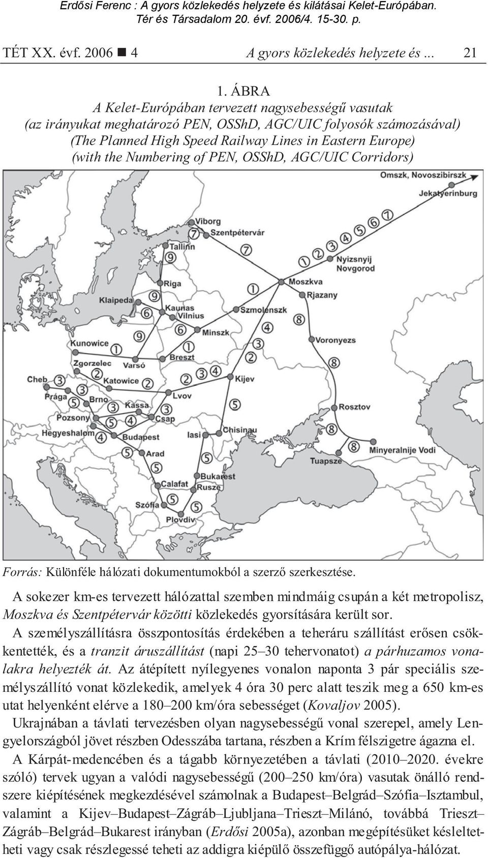 of PEN, OSShD, AGC/UIC Corridors) Forrás: Különféle hálózati dokumentumokból a szerz szerkesztése.