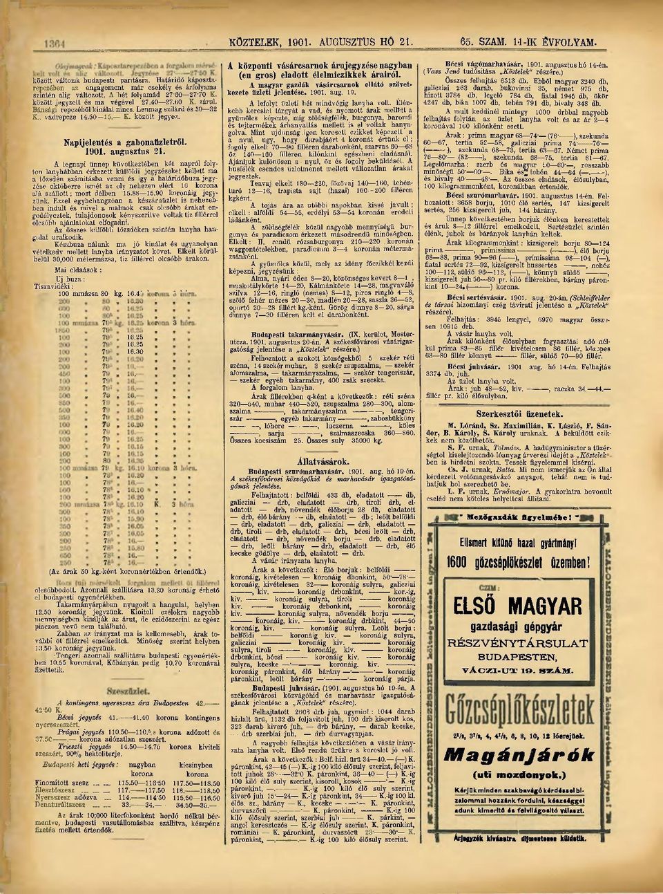 Napijelentés a galbonaüzletről. 1901. augusztus 21.