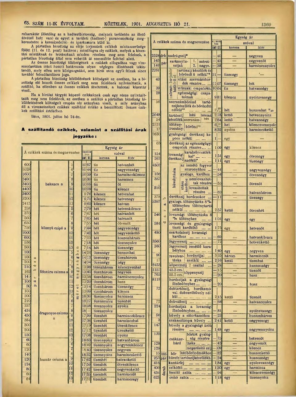 A pártatlan bizottság az eléje terjesztett czikkek mintaszerüsége fölött (11. és 12.