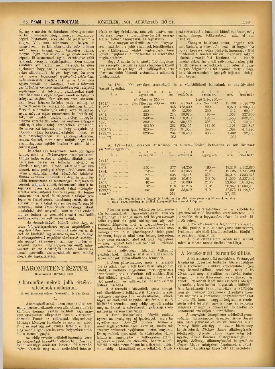 Volt már alkalmam e helyen is hangsúlyozni, és kidomborittoták már előttem sokan, hogy hazánk azon termelési iránya, melynél fogva régi időktől a gabonatermesztés képezte fő termesztési ágát,