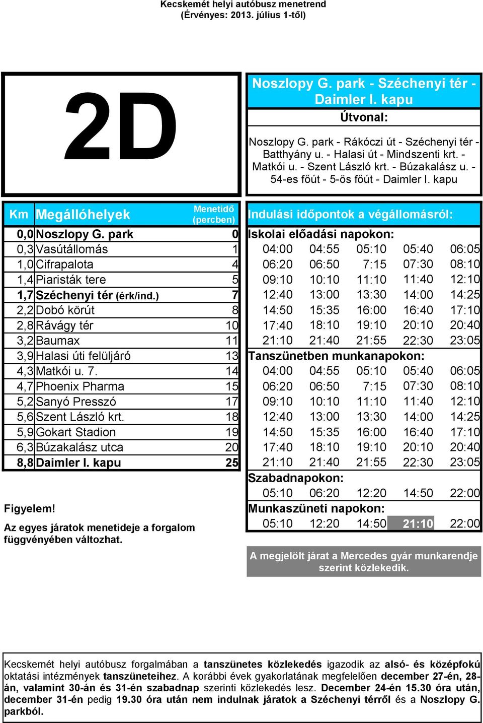park 0 Iskolai előadási napokon: 0,3 Vasútállomás 1 04:00 04:55 05:10 05:40 06:05 1,0 Cifrapalota 4 06:20 06:50 7:15 07:30 08:10 1,4 Piaristák tere 5 09:10 10:10 11:10 11:40 12:10 1,7 Széchenyi tér