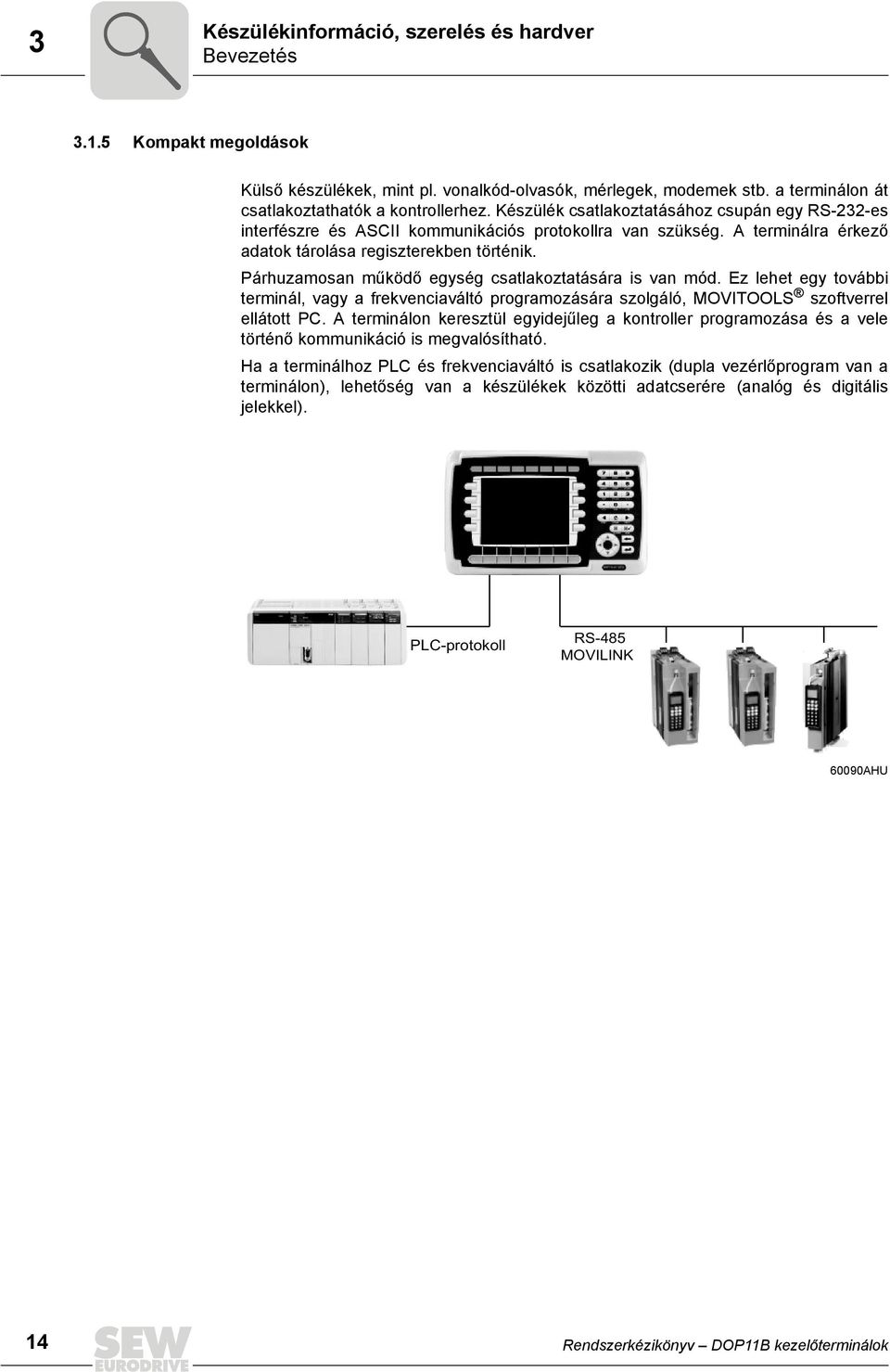 Párhuzamosan működő egység csatlakoztatására is van mód. Ez lehet egy további terminál, vagy a frekvenciaváltó programozására szolgáló, MOVTOOLS szoftverrel ellátott PC.