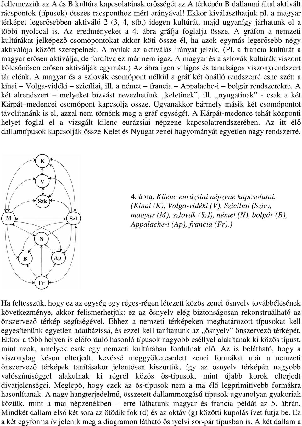 A gráfon a nemzeti kultúrákat jelképezı csomópontokat akkor köti össze él, ha azok egymás legerısebb négy aktiválója között szerepelnek. A nyilak az aktiválás irányát jelzik. (Pl.