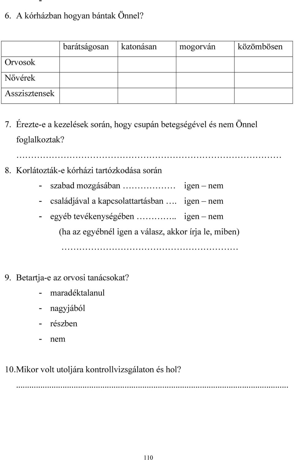 Korlátozták-e kórházi tartózkodása során - szabad mozgásában igen nem - családjával a kapcsolattartásban.