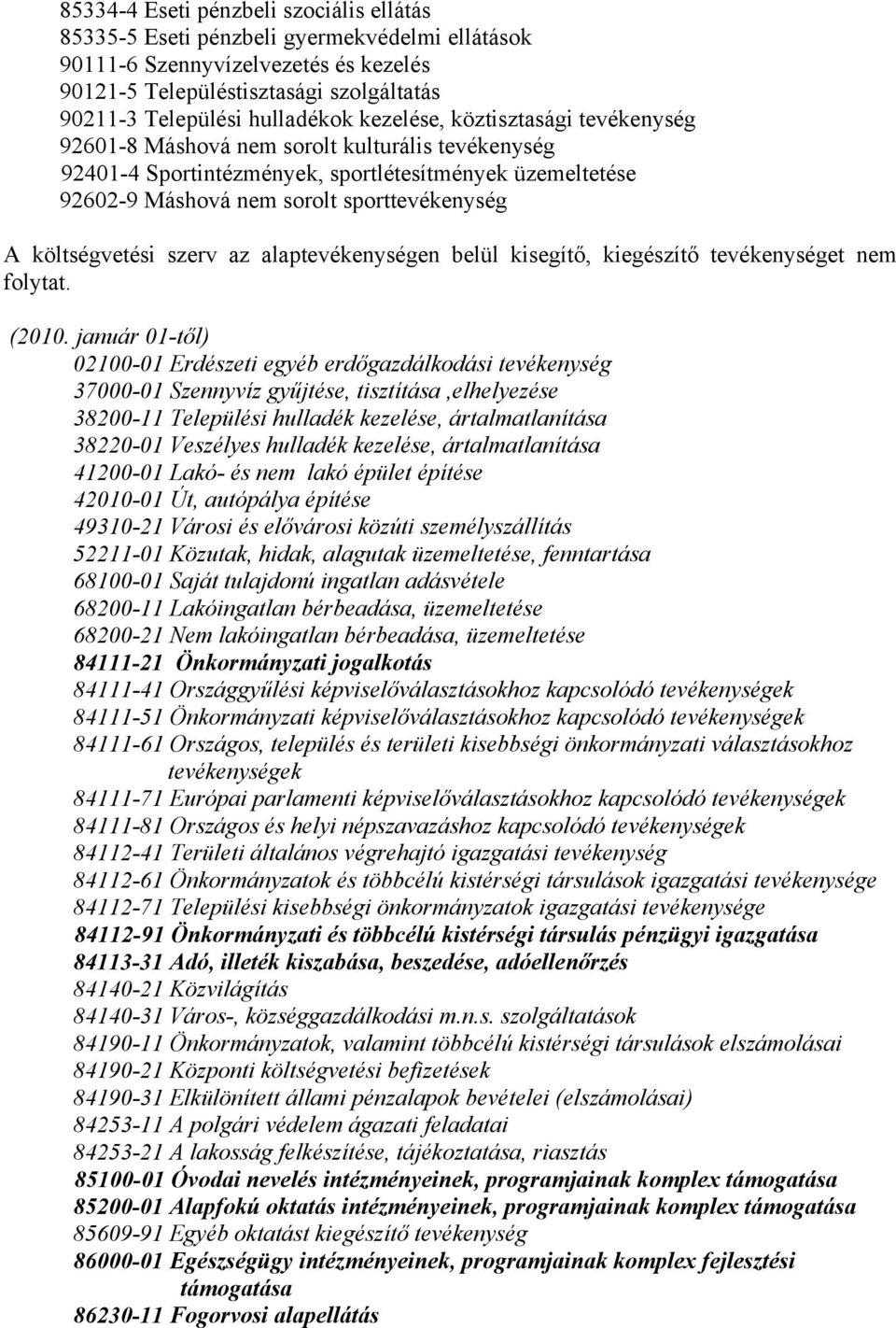 költségvetési szerv az alaptevékenységen belül kisegítő, kiegészítő tevékenységet nem folytat. (2010.