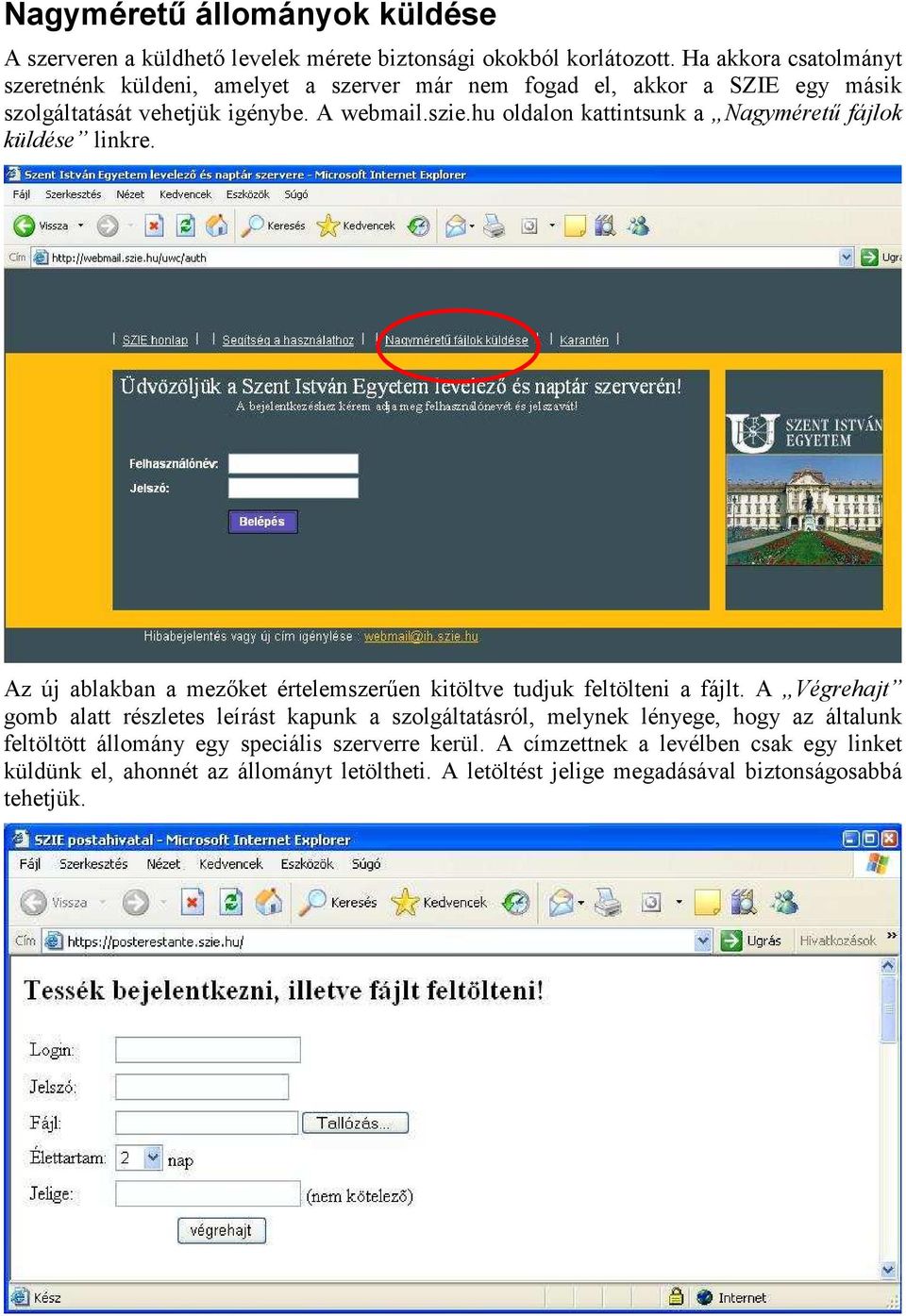 hu oldalon kattintsunk a Nagyméretű fájlok küldése linkre. Az új ablakban a mezőket értelemszerűen kitöltve tudjuk feltölteni a fájlt.