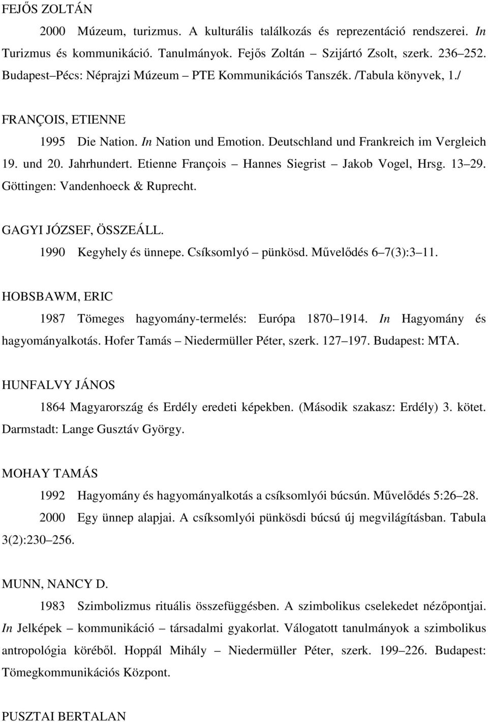 Jahrhundert. Etienne François Hannes Siegrist Jakob Vogel, Hrsg. 13 29. Göttingen: Vandenhoeck & Ruprecht. GAGYI JÓZSEF, ÖSSZEÁLL. 1990 Kegyhely és ünnepe. Csíksomlyó pünkösd. Mveldés 6 7(3):3 11.