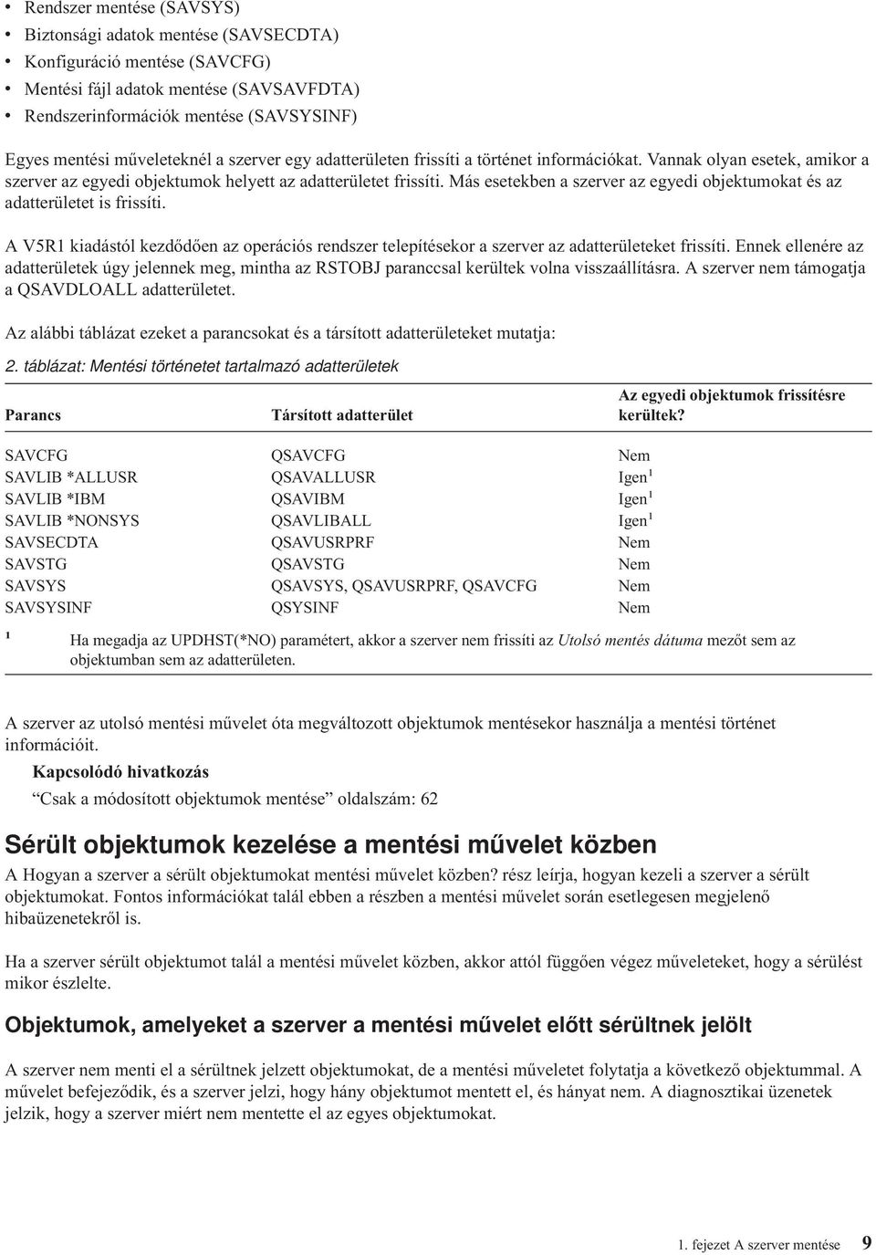 Más esetekben a szerver az egyedi objektumokat és az adatterületet is frissíti. A V5R1 kiadástól kezdődően az operációs rendszer telepítésekor a szerver az adatterületeket frissíti.