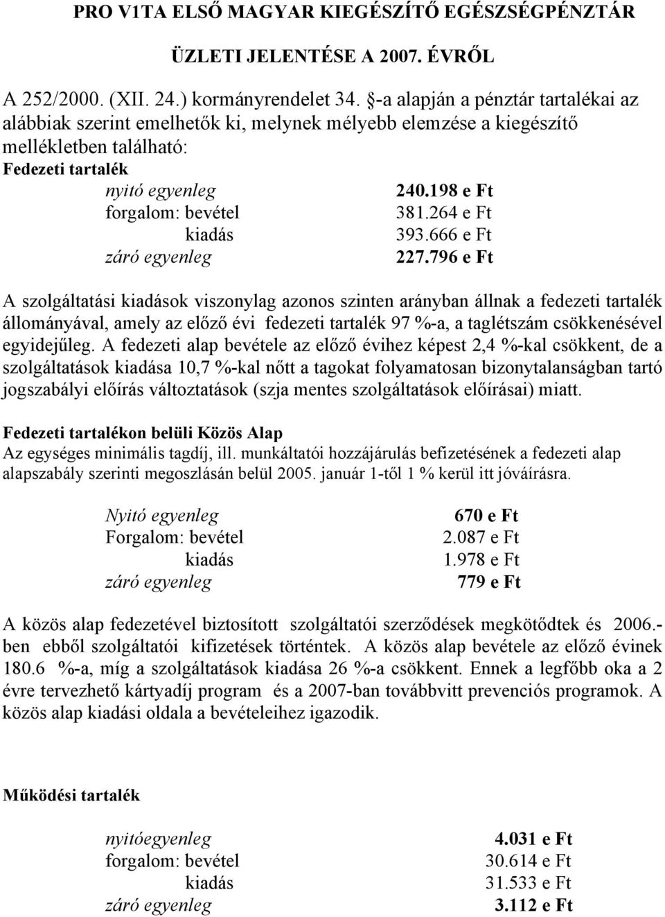 264 e Ft kiadás 393.666 e Ft záró egyenleg 227.