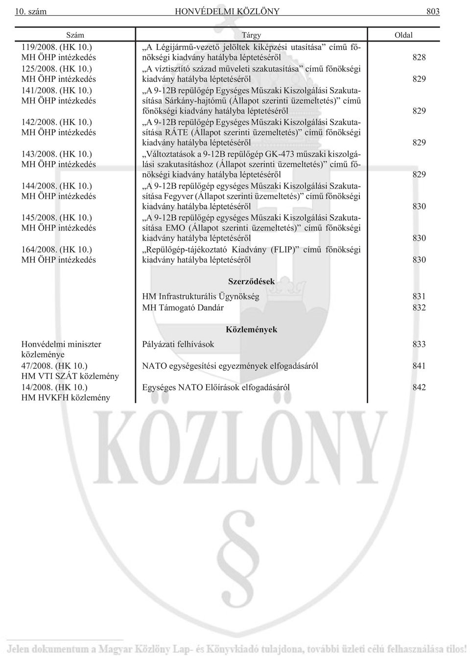 ) MH ÖHP intézkedés A 9-12B repülõgép Egységes Mûszaki Kiszolgálási Szakutasítása Sárkány-hajtómû (Állapot szerinti üzemeltetés) címû fõnökségi kiadvány hatályba léptetésérõl 829 142/2008. (HK 10.