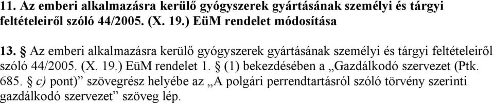 Az emberi alkalmazásra kerülő gyógyszerek gyártásának személyi és tárgyi feltételeiről szóló 44/2005. (X.