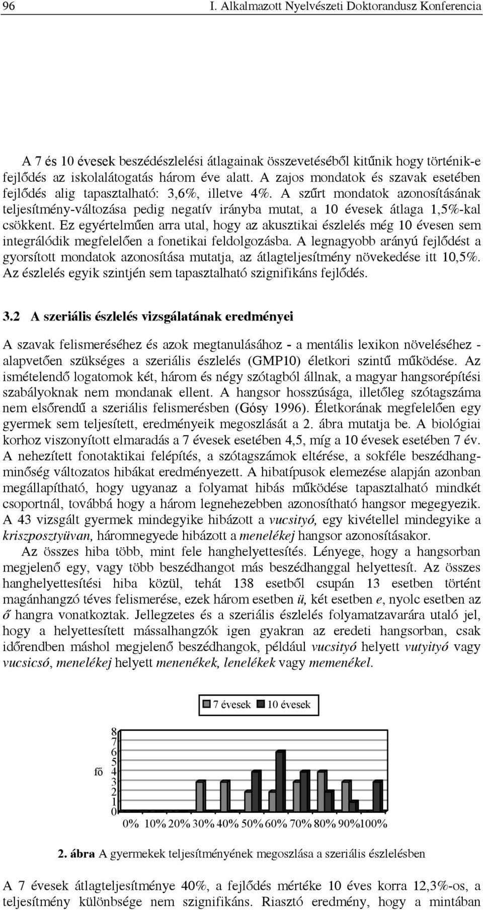 A szűrt mondatok azonosításának teljesítmény-változása pedig negatív irányba mutat, a 10 évesek átlaga 1,5%-kal csökkent.