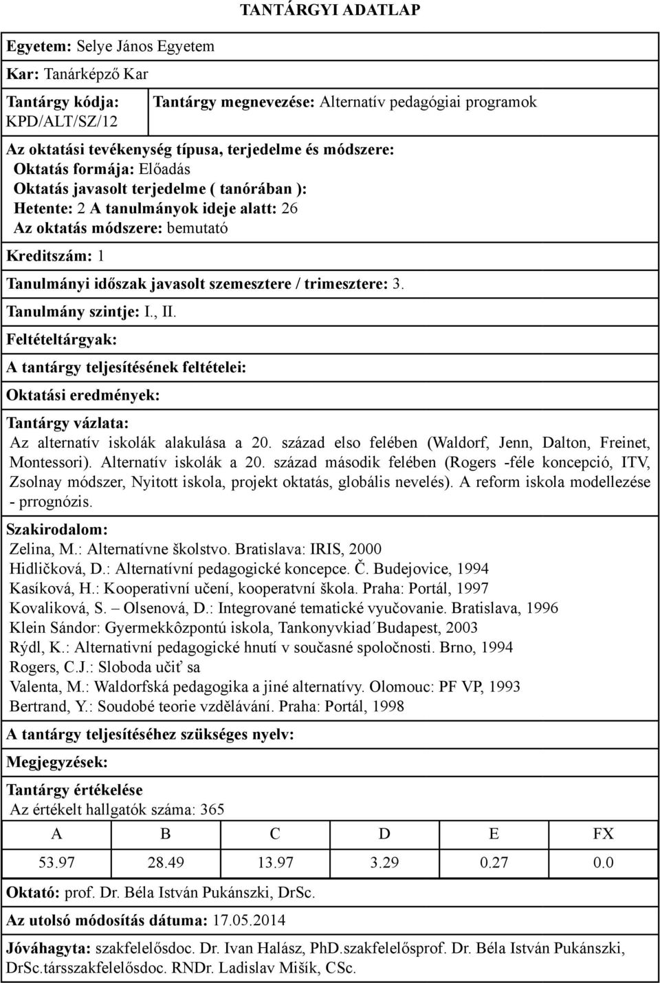 század második felében (Rogers -féle koncepció, ITV, Zsolnay módszer, Nyitott iskola, projekt oktatás, globális nevelés). A reform iskola modellezése - prrognózis. Zelina, M.: Alternatívne školstvo.