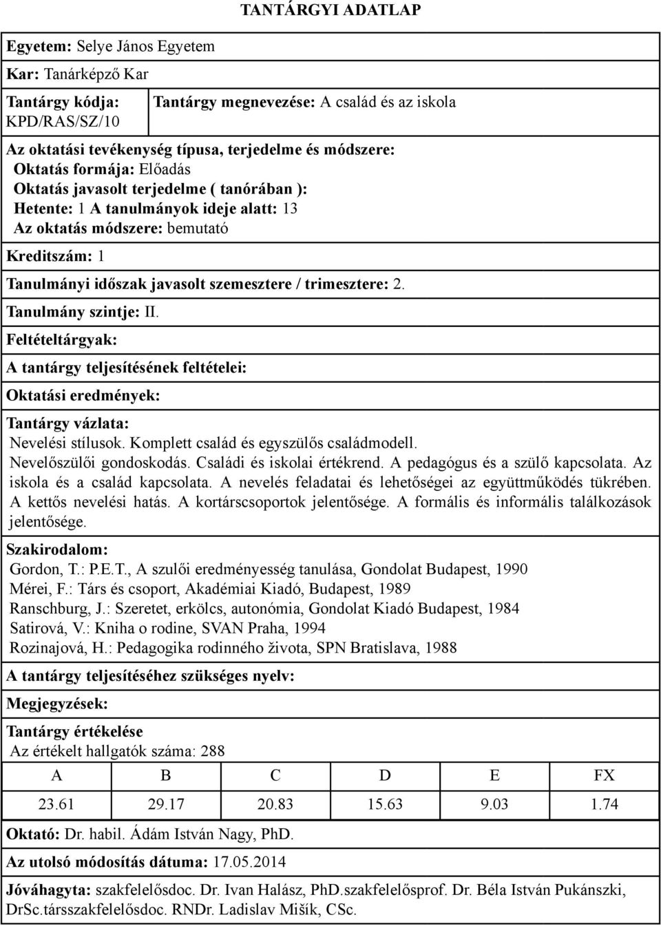 A kettős nevelési hatás. A kortárscsoportok jelentősége. A formális és informális találkozások jelentősége. Gordon, T.: P.E.T., A szulői eredményesség tanulása, Gondolat Budapest, 1990 Mérei, F.