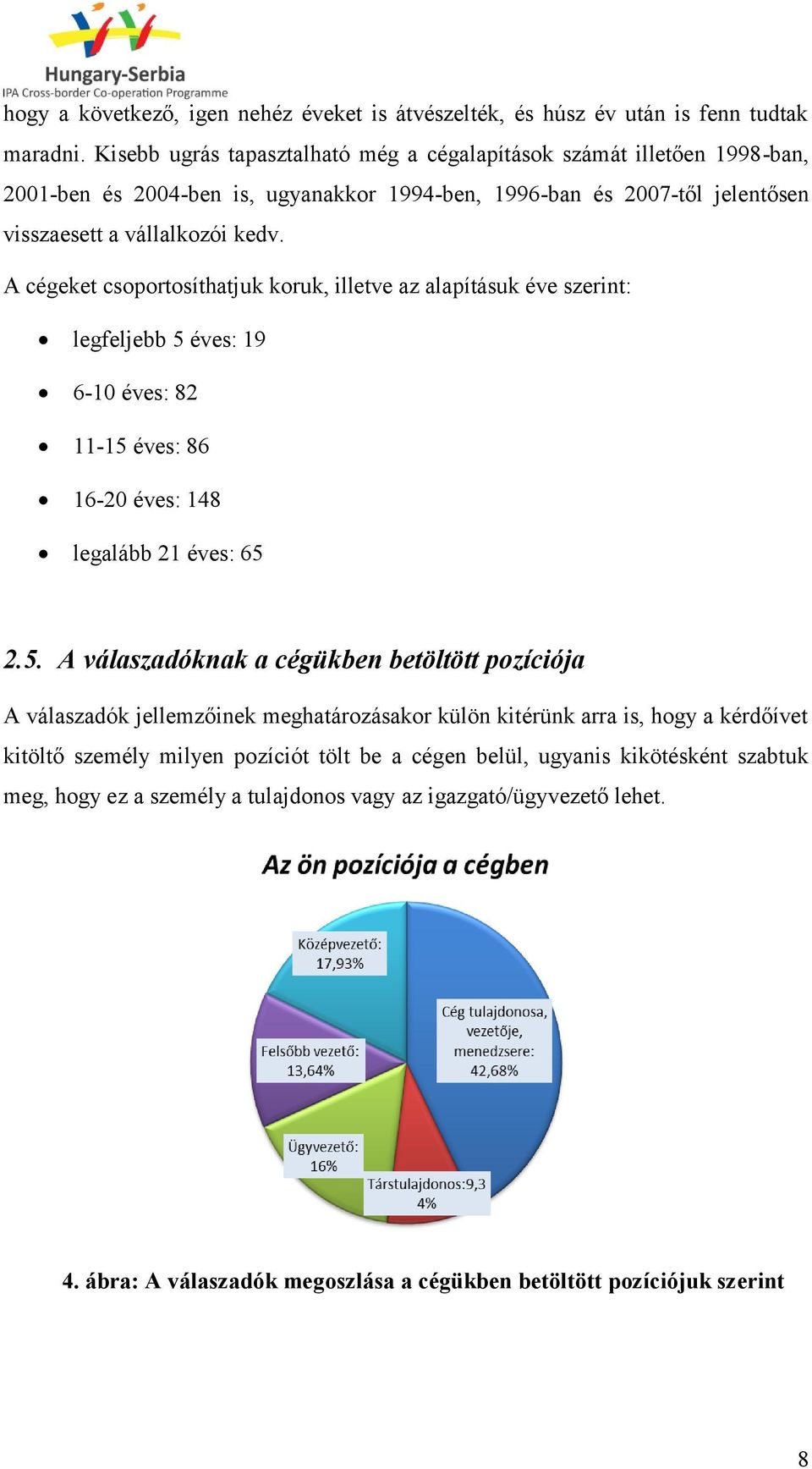 A cégeket csoportosíthatjuk koruk, illetve az alapításuk éve szerint: legfeljebb 5 