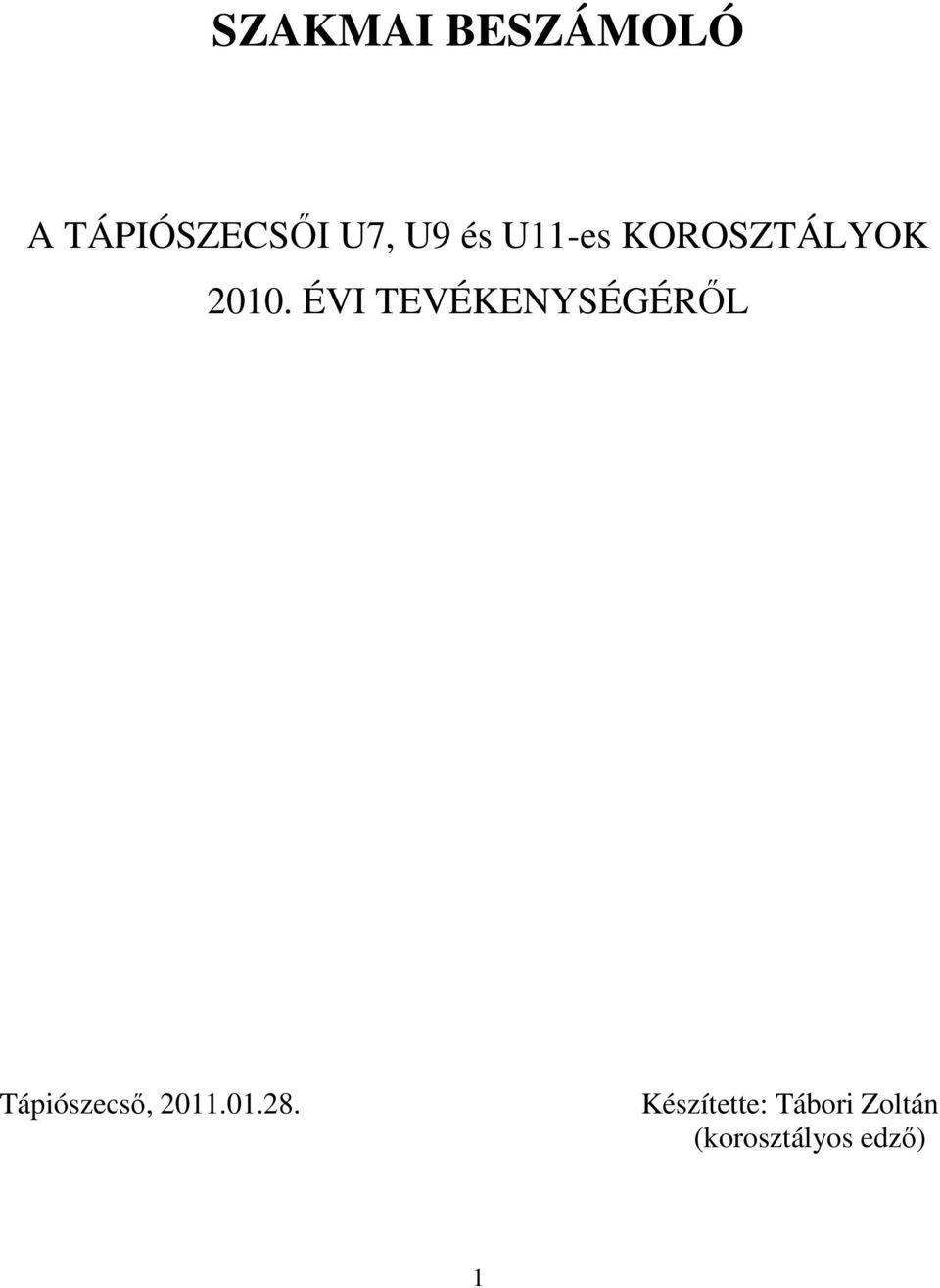 ÉVI TEVÉKENYSÉGÉRŐL Tápiószecső, 2011.01.28.