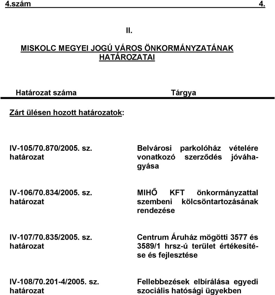 sz. határozat Belvárosi parkolóház vételére vonatkozó sze