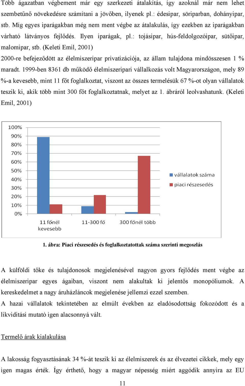 (Keleti Emil, 2001) 2000-re befejeződött az élelmiszeripar privatizációja, az állam tulajdona mindösszesen 1 % maradt.