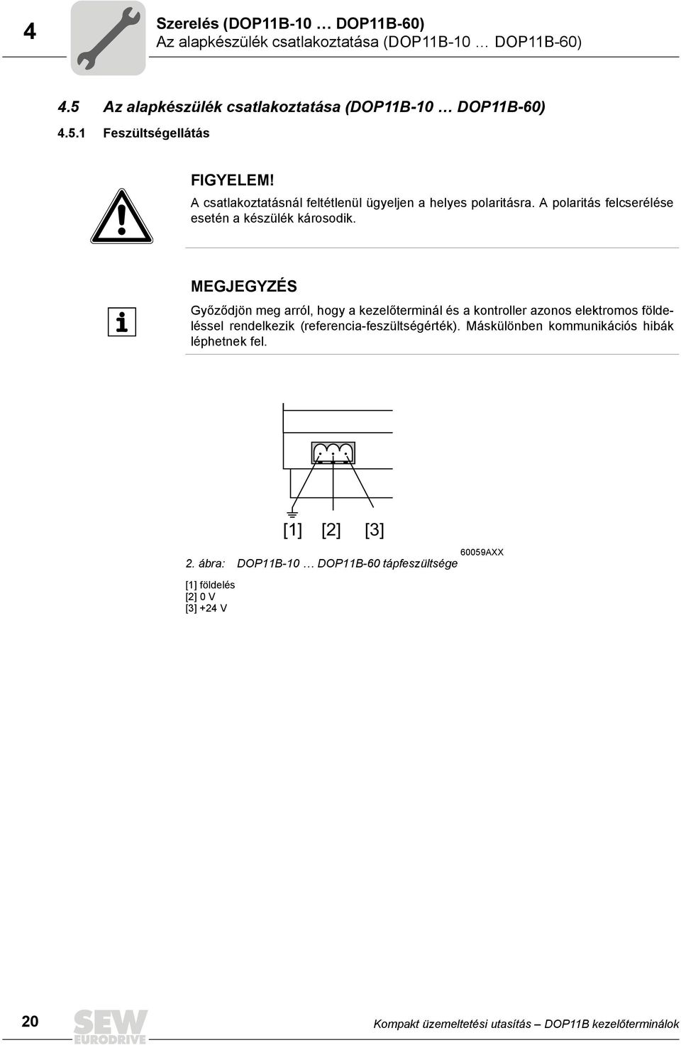 MEGJEGYZÉS Győződjön meg arról, hogy a kezelőterminál és a kontroller azonos elektromos földeléssel rendelkezik (referencia-feszültségérték).