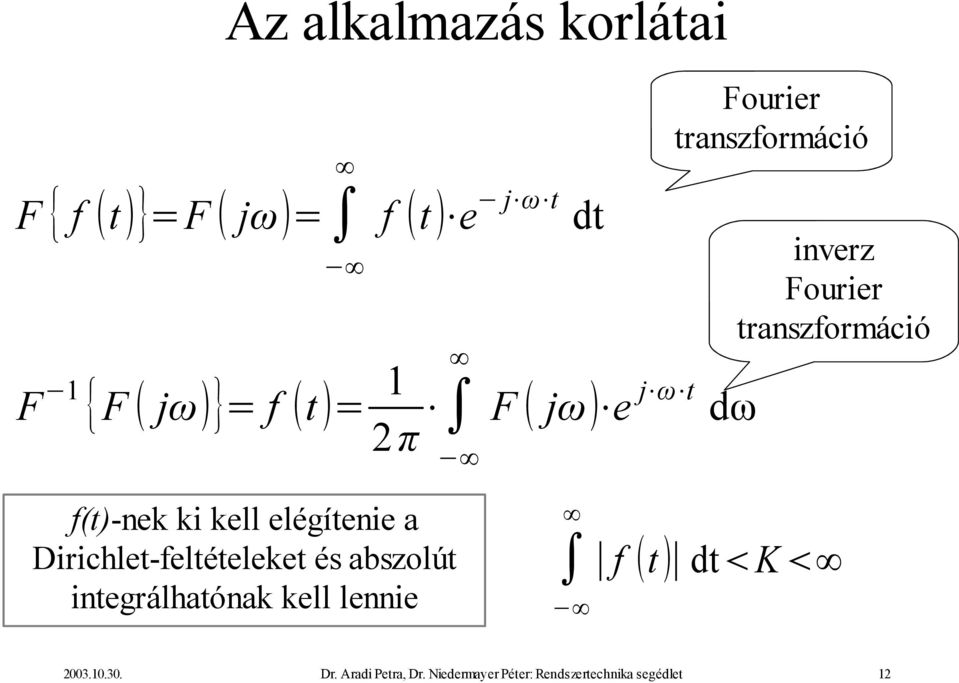 kell elégítenie a Dirichlet-feltételeket és abszolút integrálhatónak kell lennie f