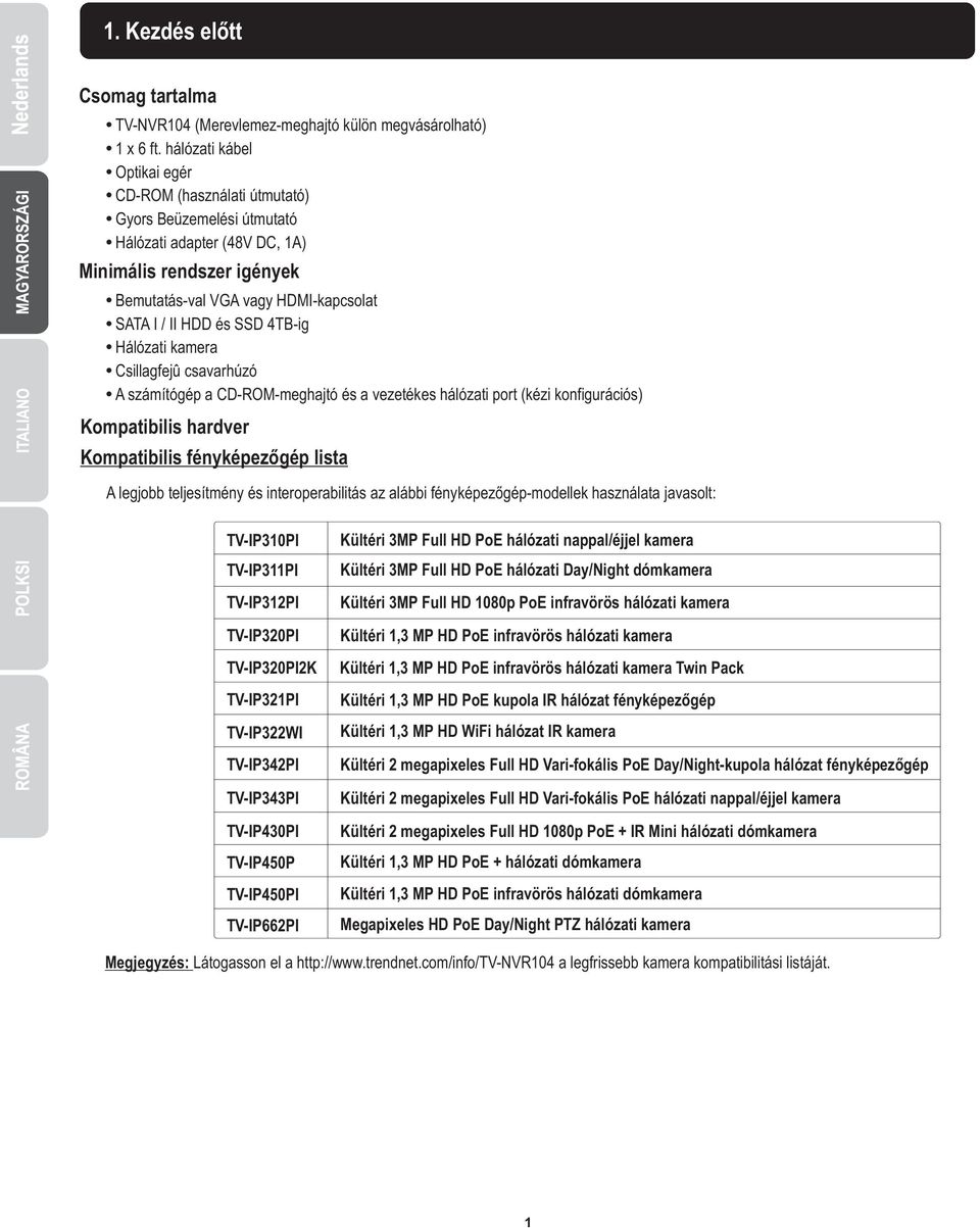 II HDD és SSD 4TB-ig Ÿ Hálózati kamera Ÿ Csillagfejû csavarhúzó Ÿ A számítógép a CD-ROM-meghajtó és a vezetékes hálózati port (kézi konfigurációs) Kompatibilis hardver Kompatibilis fényképezőgép