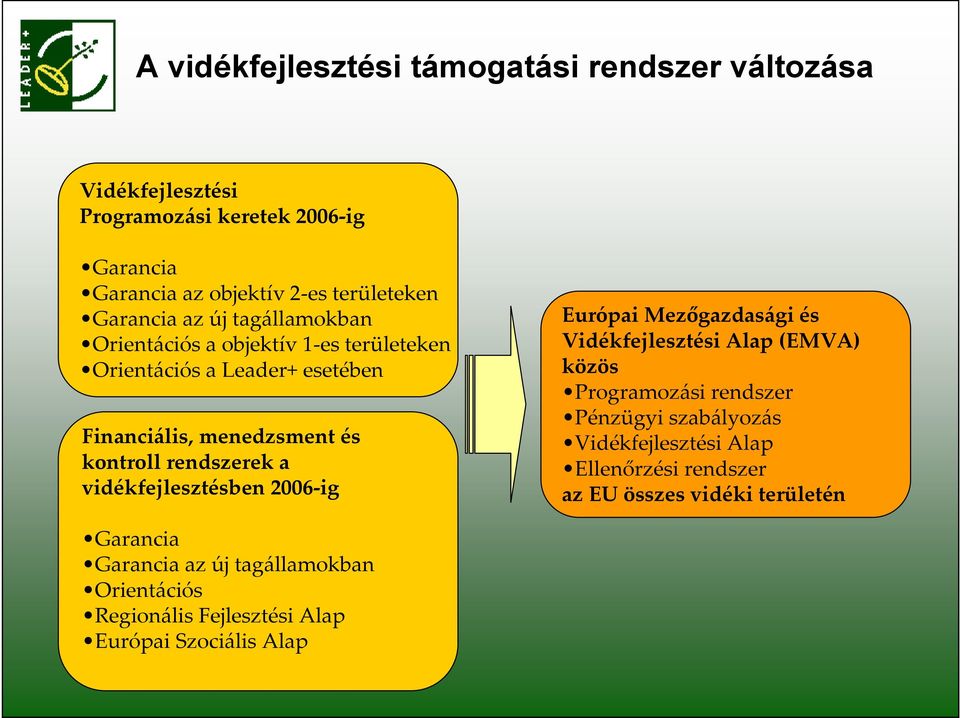 a vidékfejlesztésben 2006-ig Európai Mezőgazdasági és Vidékfejlesztési Alap (EMVA) közös Programozási rendszer Pénzügyi szabályozás Vidékfejlesztési