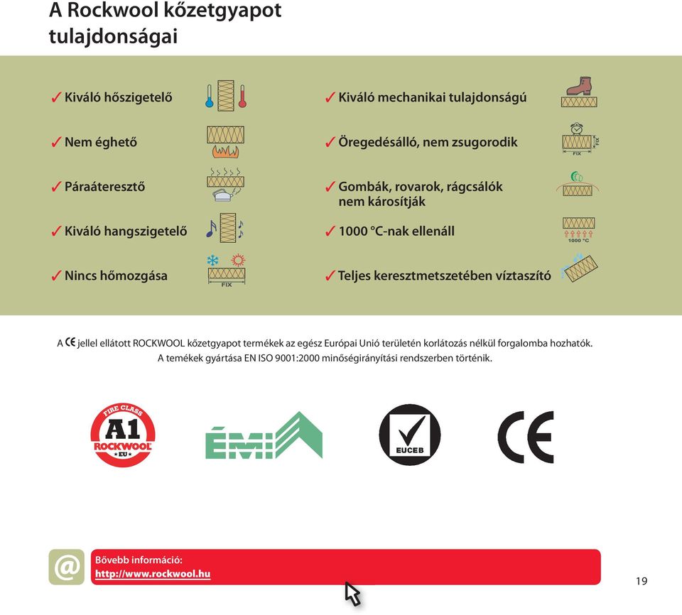 keresztmetszetében víztaszító A jellel ellátott ROCKWOOL kőzetgyapot termékek az egész Európai Unió területén korlátozás nélkül