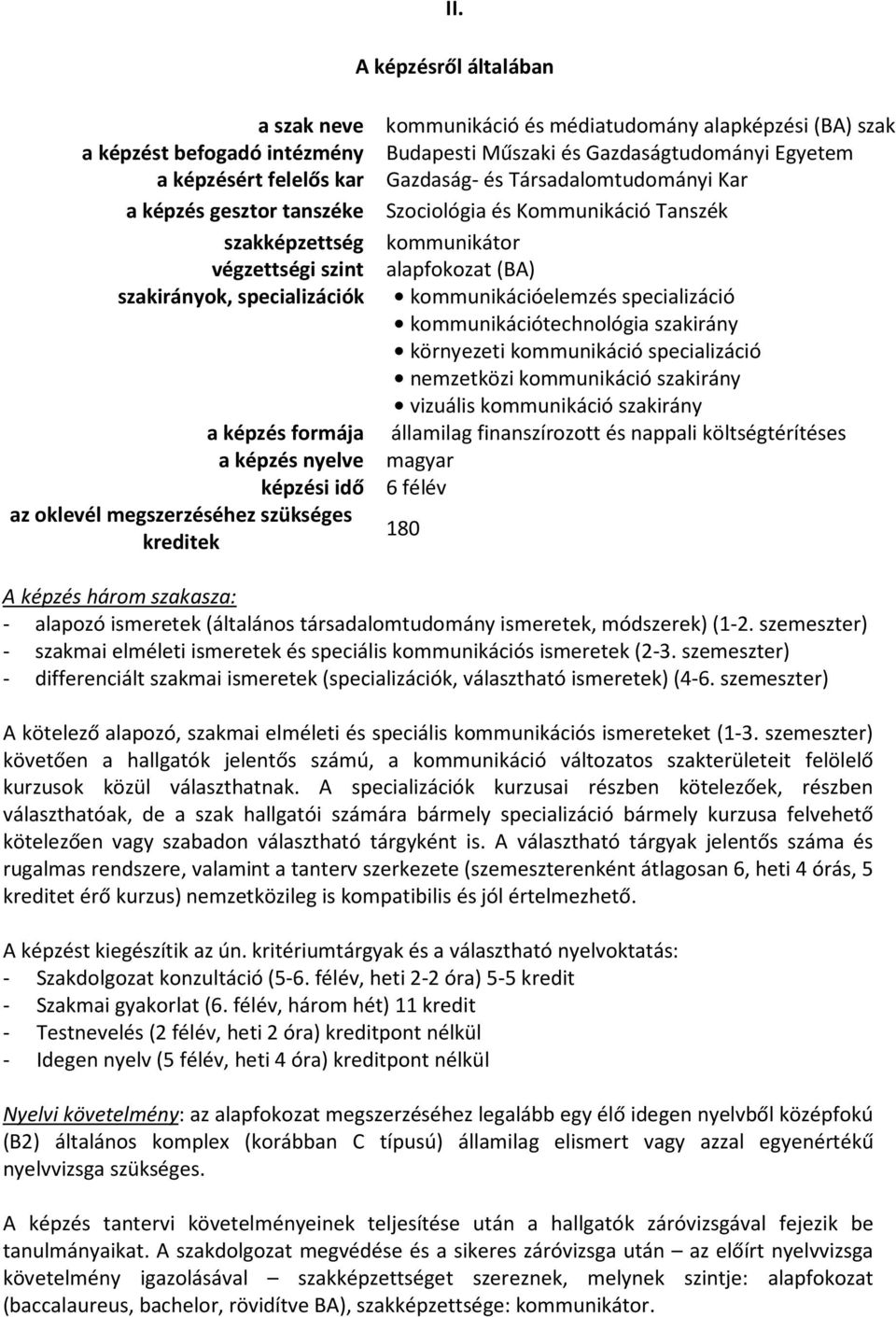 specializáció kommunikációtechnológia szakirány környezeti kommunikáció specializáció nemzetközi kommunikáció szakirány vizuális kommunikáció szakirány a képzés formája államilag finanszírozott és