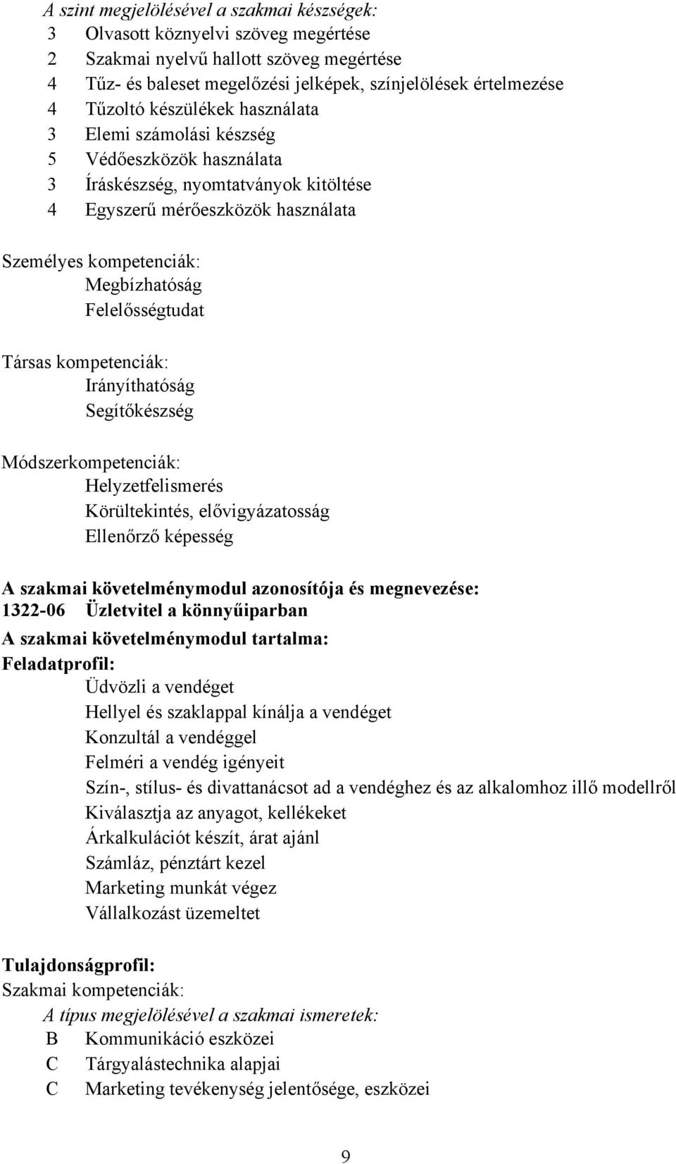 Felelősségtudat Társas kompetenciák: Irányíthatóság Segítőkészség Módszerkompetenciák: Helyzetfelismerés Körültekintés, elővigyázatosság Ellenőrző képesség A szakmai követelménymodul azonosítója és