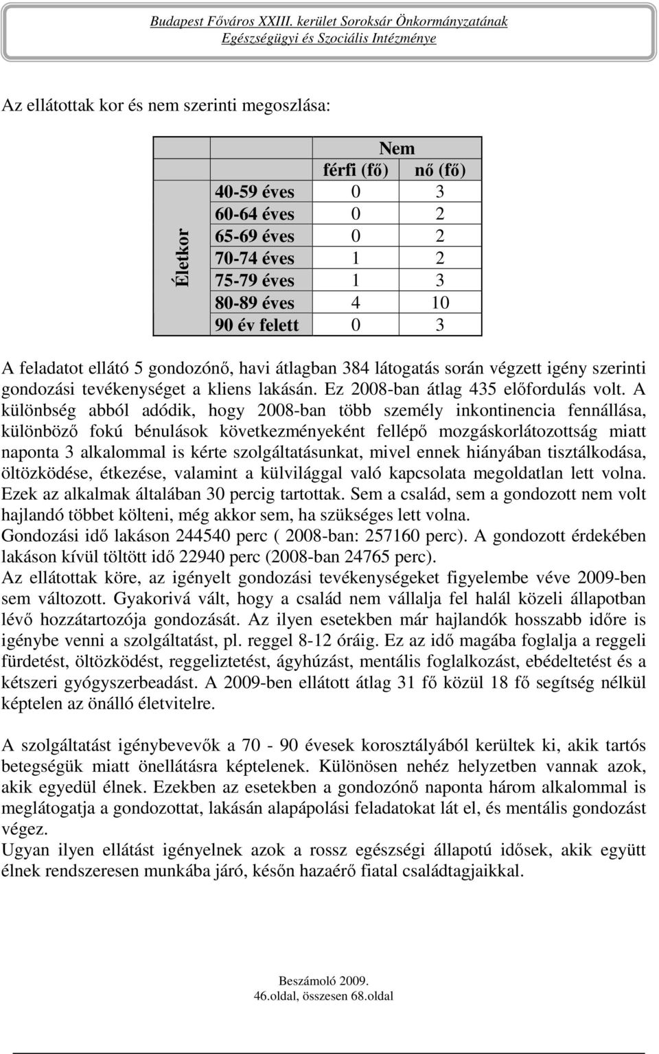 A különbség abból adódik, hogy 2008-ban több személy inkontinencia fennállása, különbözı fokú bénulások következményeként fellépı mozgáskorlátozottság miatt naponta 3 alkalommal is kérte