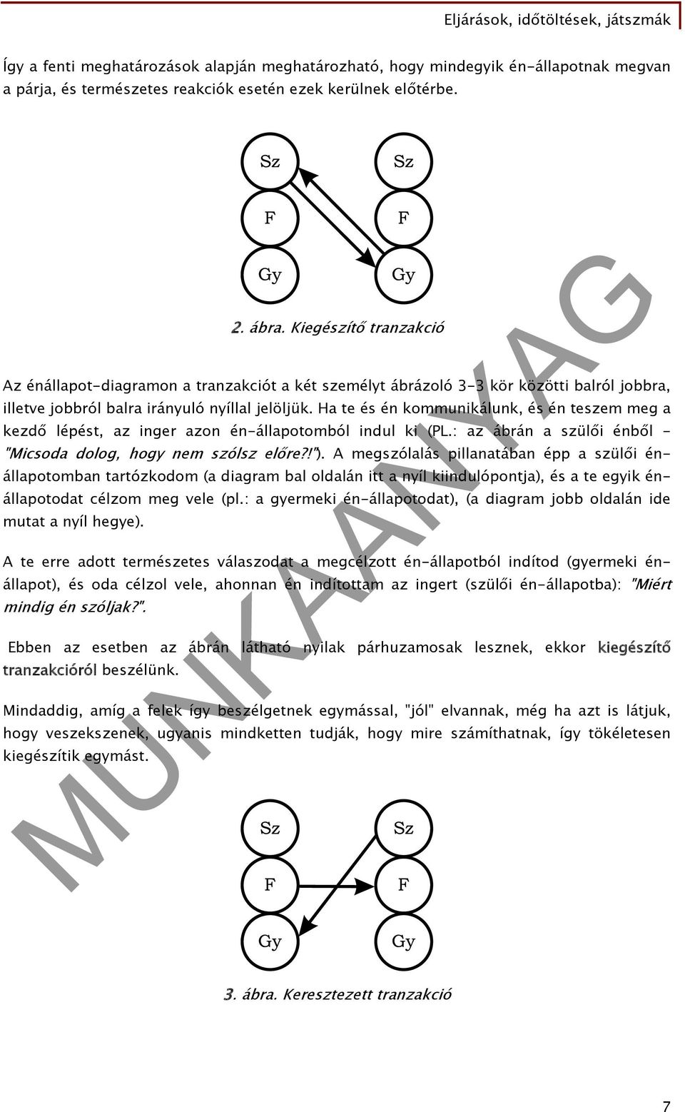 Ha te és én kommunikálunk, és én teszem meg a kezdő lépést, az inger azon én-állapotomból indul ki (PL.: az ábrán a szülői énből - "Micsoda dolog, hogy nem szólsz előre?!").