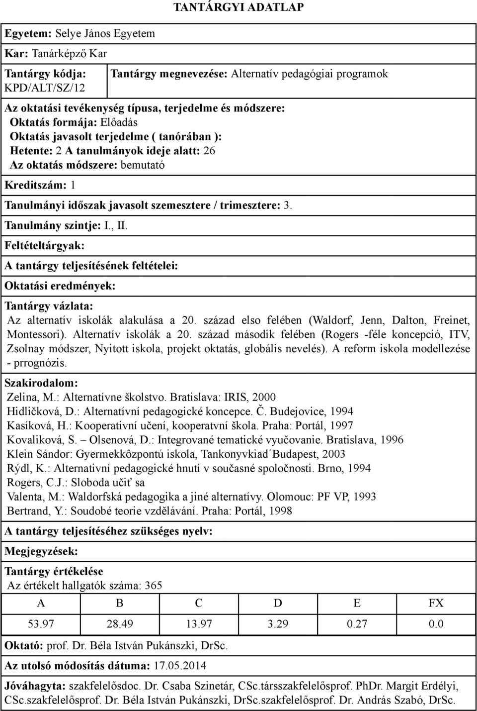 század második felében (Rogers -féle koncepció, ITV, Zsolnay módszer, Nyitott iskola, projekt oktatás, globális nevelés). A reform iskola modellezése - prrognózis. Zelina, M.: Alternatívne školstvo.