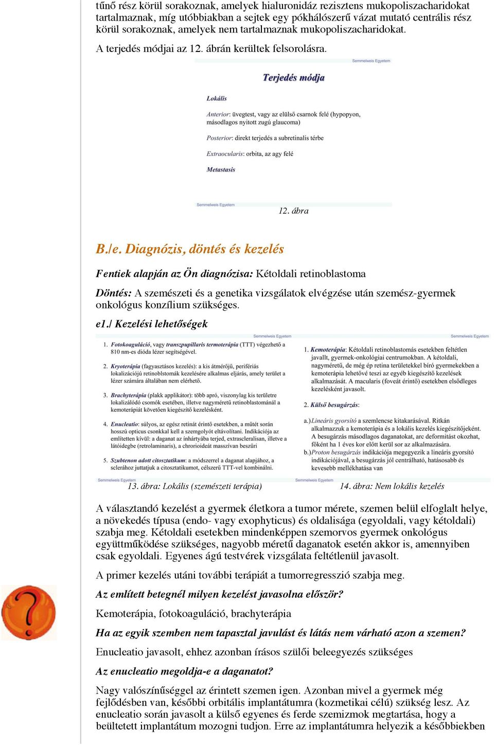 Diagnózis, döntés és kezelés Fentiek alapján az Ön diagnózisa: Kétoldali retinoblastoma Döntés: A szemészeti és a genetika vizsgálatok elvégzése után szemész-gyermek onkológus konzílium szükséges. e1.