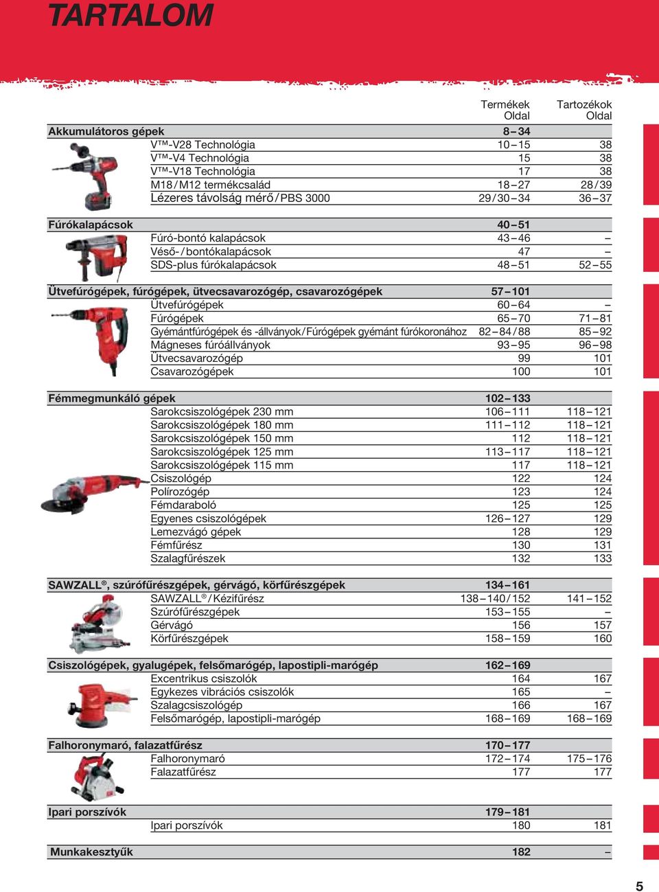 csavarozógépek 57 101 Ütvefúrógépek 60 64 Fúrógépek 65 70 71 81 Gyémántfúrógépek és -állványok/ Fúrógépek gyémánt fúrókoronához 82 84 / 88 85 92 Mágneses fúróállványok 93 95 96 98 Ütvecsavarozógép 99