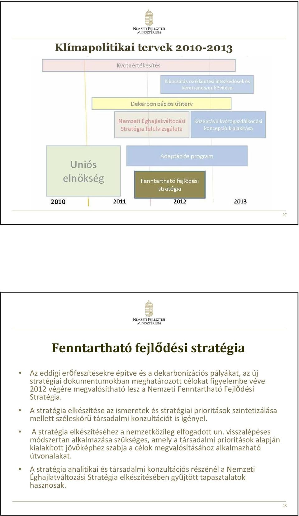 A stratégia elkészítése az ismeretek és stratégiai prioritások szintetizálása mellett széleskörő társadalmi konzultációt is igényel. A stratégia elkészítéséhez a nemzetközileg elfogadott un.