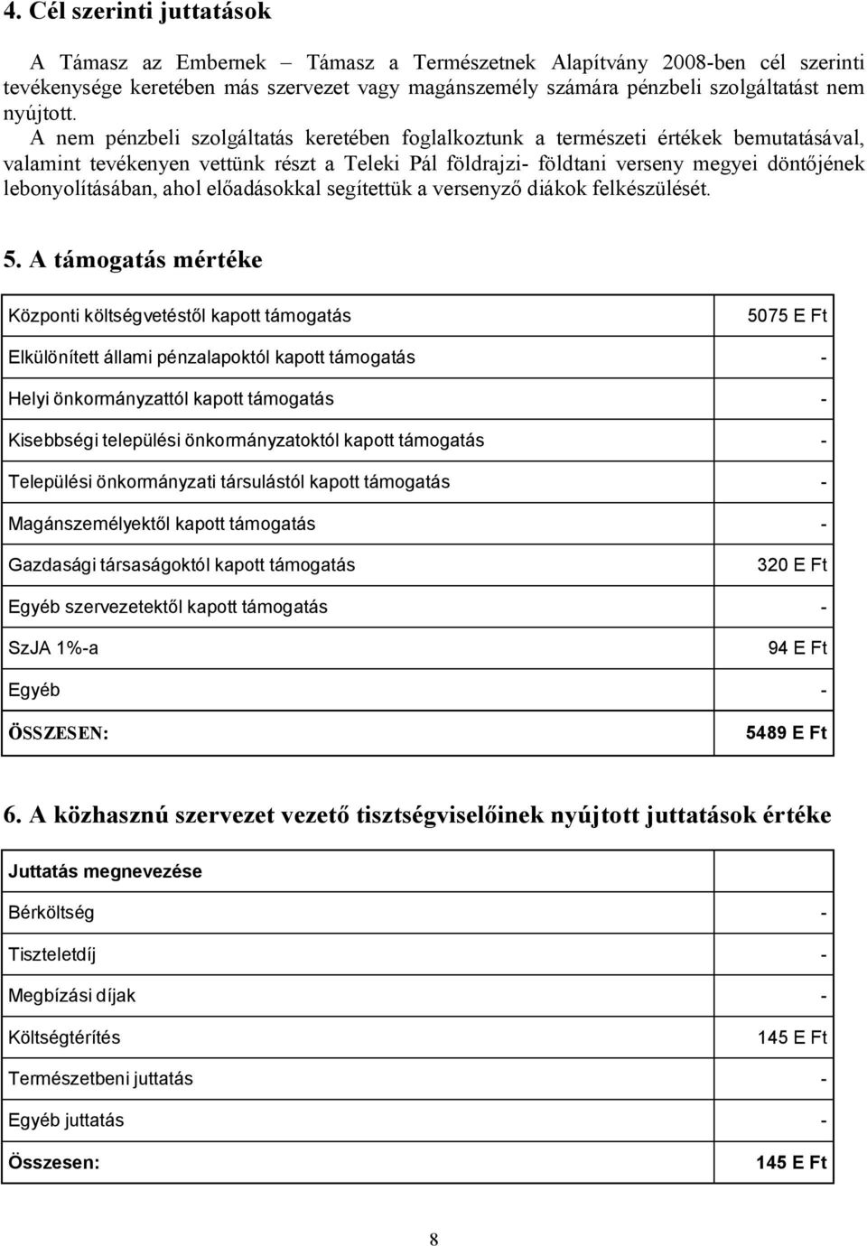 A nem pénzbeli szolgáltatás keretében foglalkoztunk a természeti értékek bemutatásával, valamint tevékenyen vettünk részt a Teleki Pál földrajzi- földtani verseny megyei döntőjének lebonyolításában,