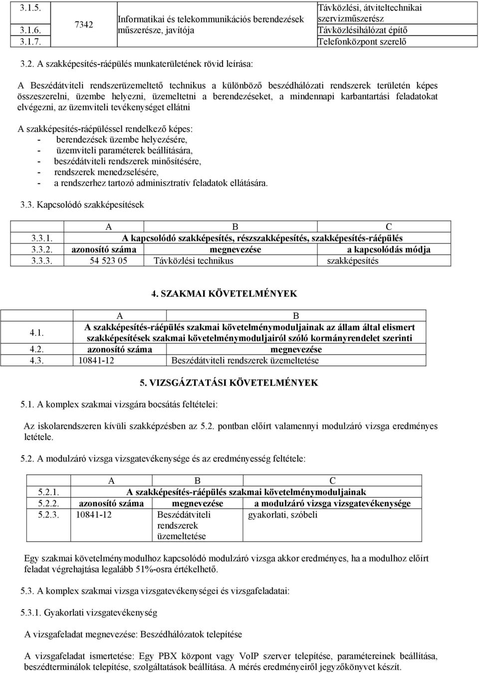 A szakképesítés-ráépülés munkaterületének rövid leírása: A Beszédátviteli rendszerüzemeltető technikus a különböző beszédhálózati rendszerek területén képes összeszerelni, üzembe helyezni,