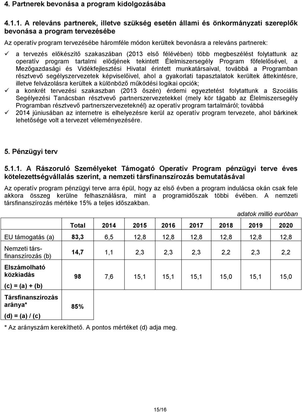 partnerek: a tervezés előkészítő szakaszában (2013 első félévében) több megbeszélést folytattunk az operatív program tartalmi elődjének tekintett Élelmiszersegély Program főfelelősével, a