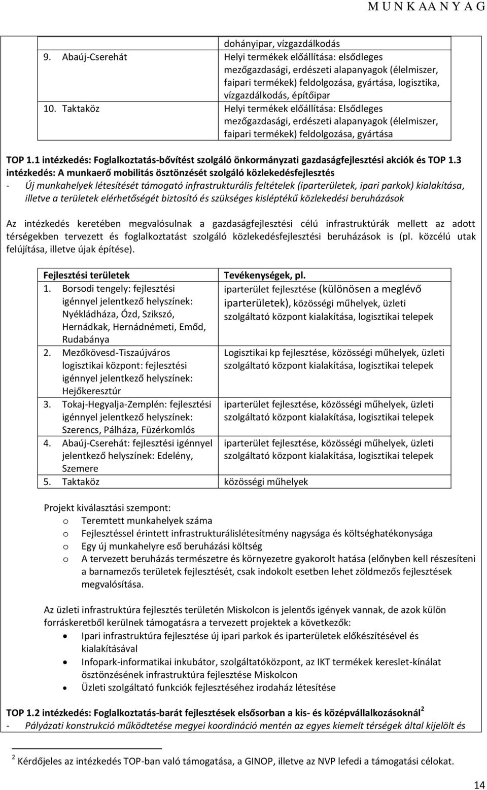 Taktaköz Helyi termékek előállítása: Elsődleges mezőgazdasági, erdészeti alapanyagk (élelmiszer, faipari termékek) feldlgzása, gyártása TOP 1.