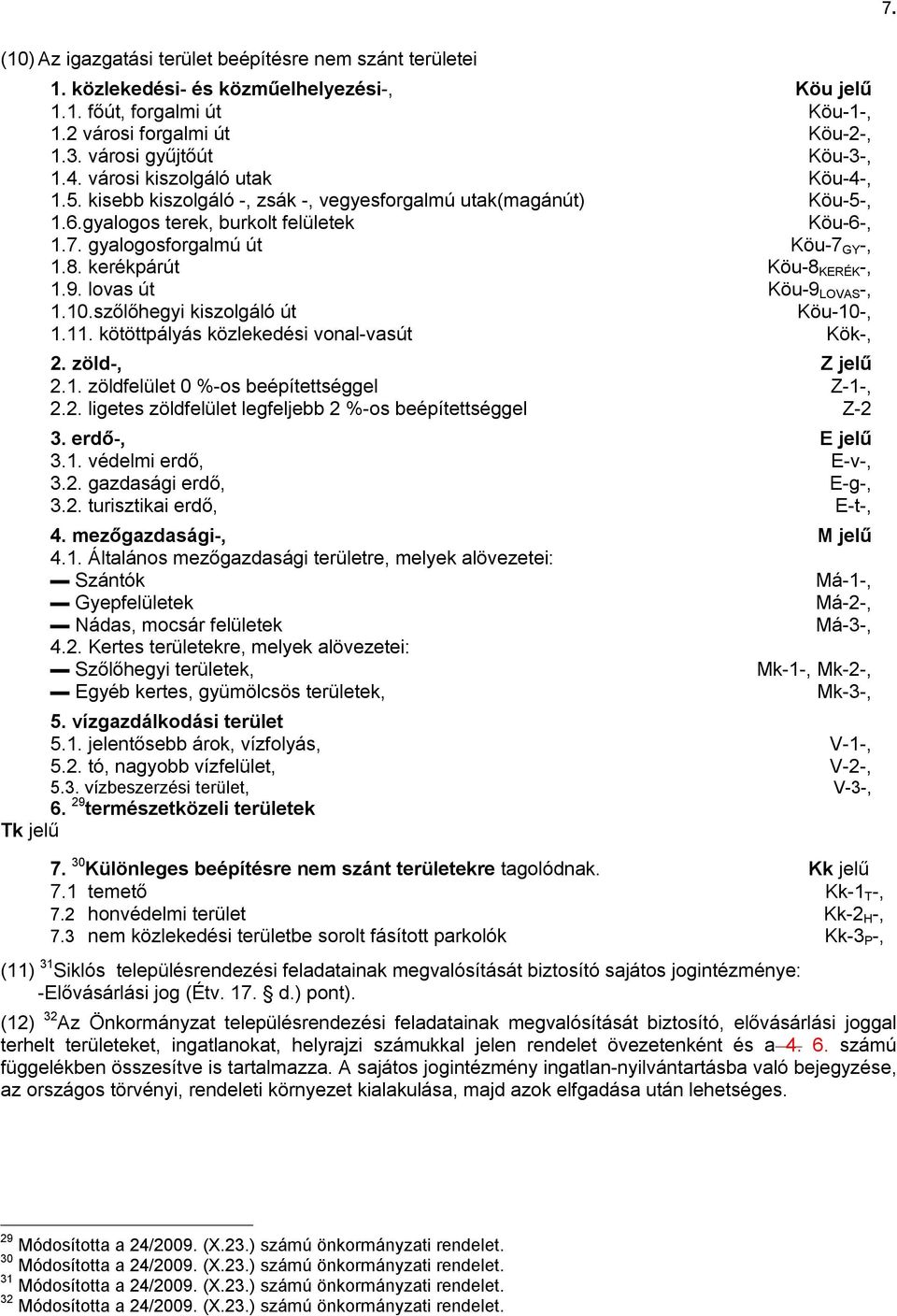 gyalogosforgalmú út Köu-7 GY -, 1.8. kerékpárút Köu-8 KERÉK -, 1.9. lovas út Köu-9 LOVAS -, 1.10.szőlőhegyi kiszolgáló út Köu-10-, 1.11. kötöttpályás közlekedési vonal-vasút Kök-, 2. zöld-, Z jelű 2.