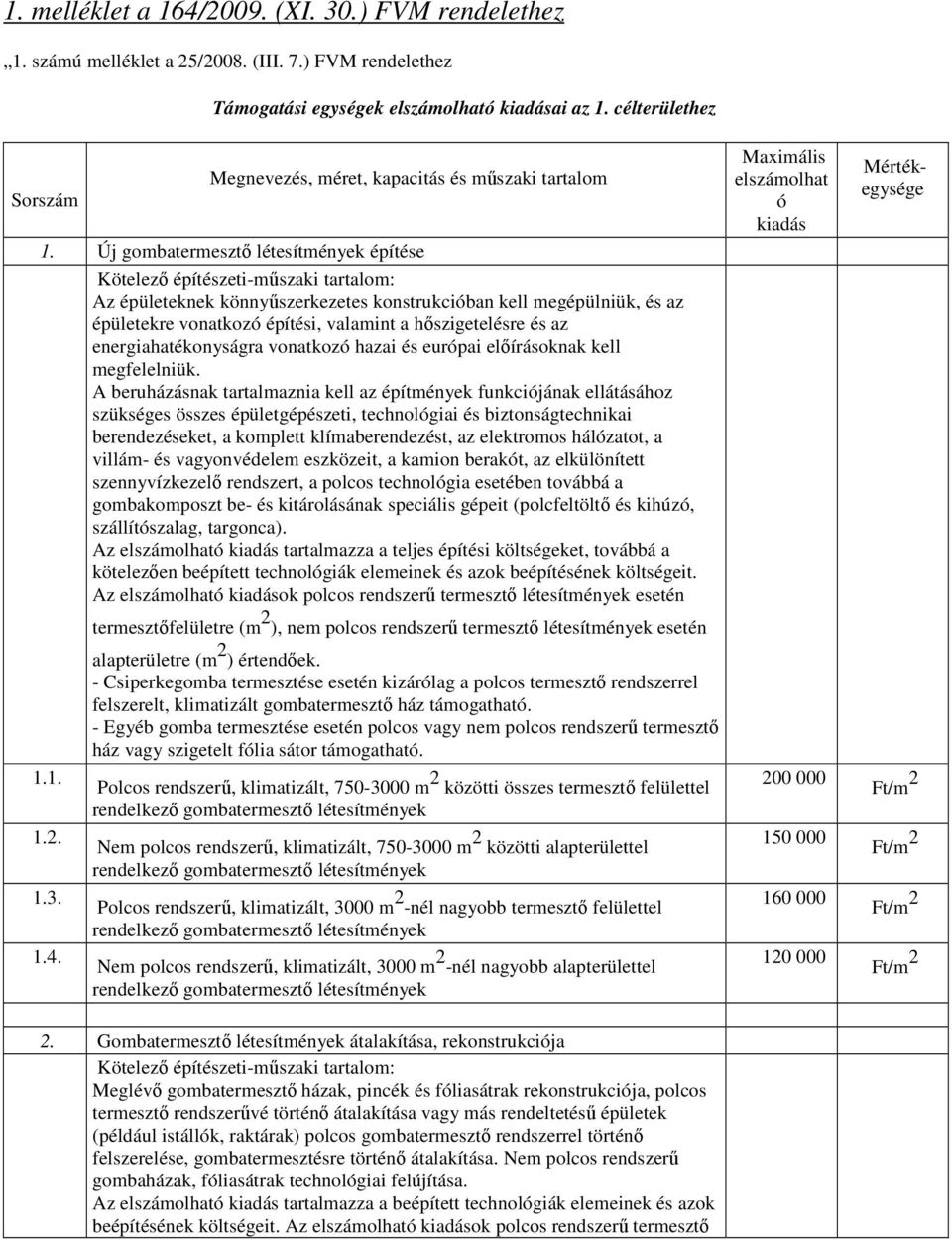 Új gombatermesztı létesítmények építése Az épületeknek könnyőszerkezetes konstrukcióban kell megépülniük, és az épületekre vonatkozó építési, valamint a hıszigetelésre és az energiahatékonyságra