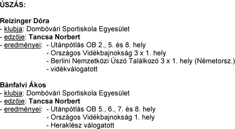 hely - Berlini Nemzetközi Úszó Találkozó 3 x 1. hely (Németorsz.