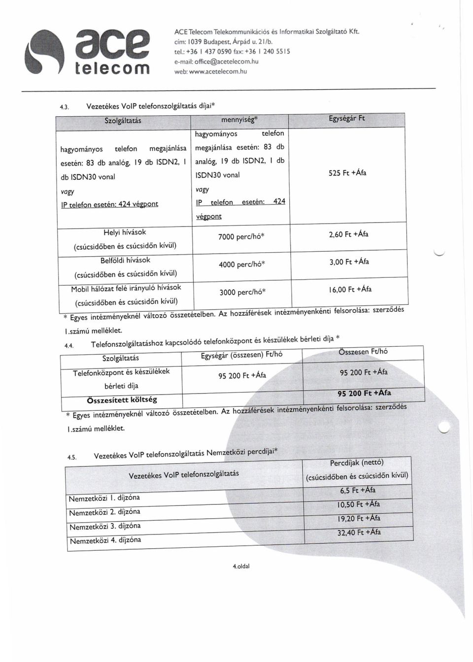 Szolgllatls mennyis6g* Egysegiir Ft hagyominyos telefon mepiinlisa eset6n: 83 db anal6g, 19 db ISDN2' I db lsdn30 vonal vogy lp telefon eset6n: 424 v68pont - Flelyi hivisok (csricsid6ben 6s