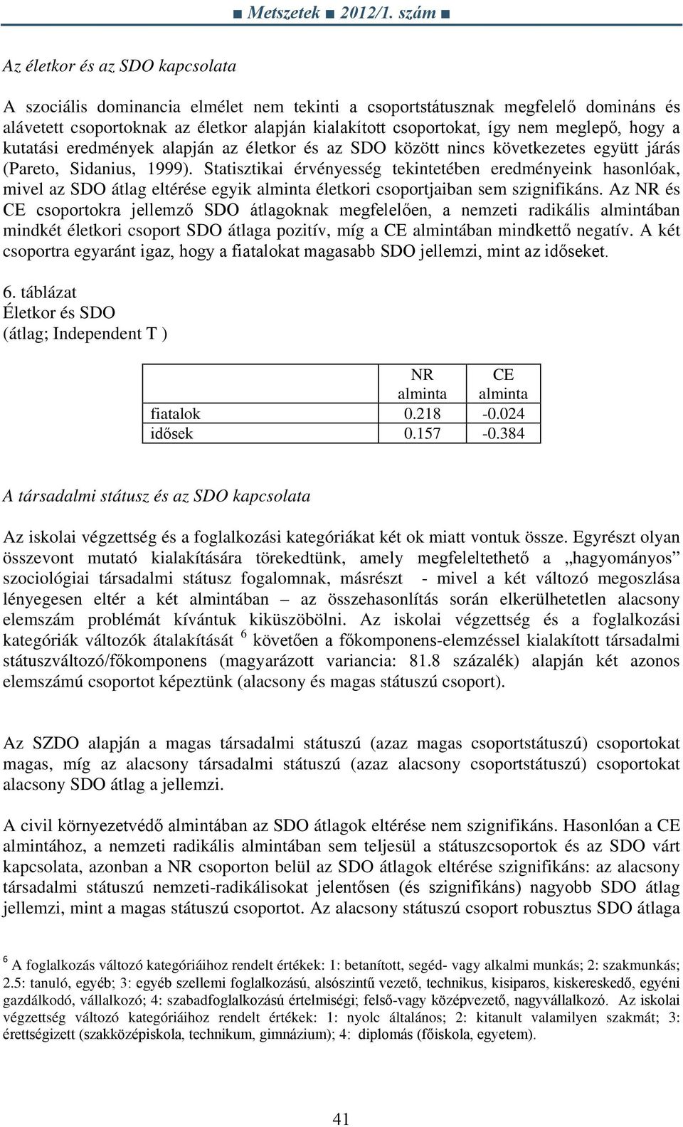 Statisztikai érvényesség tekintetében eredményeink hasonlóak, mivel az SDO átlag eltérése egyik alminta életkori csoportjaiban sem szignifikáns.