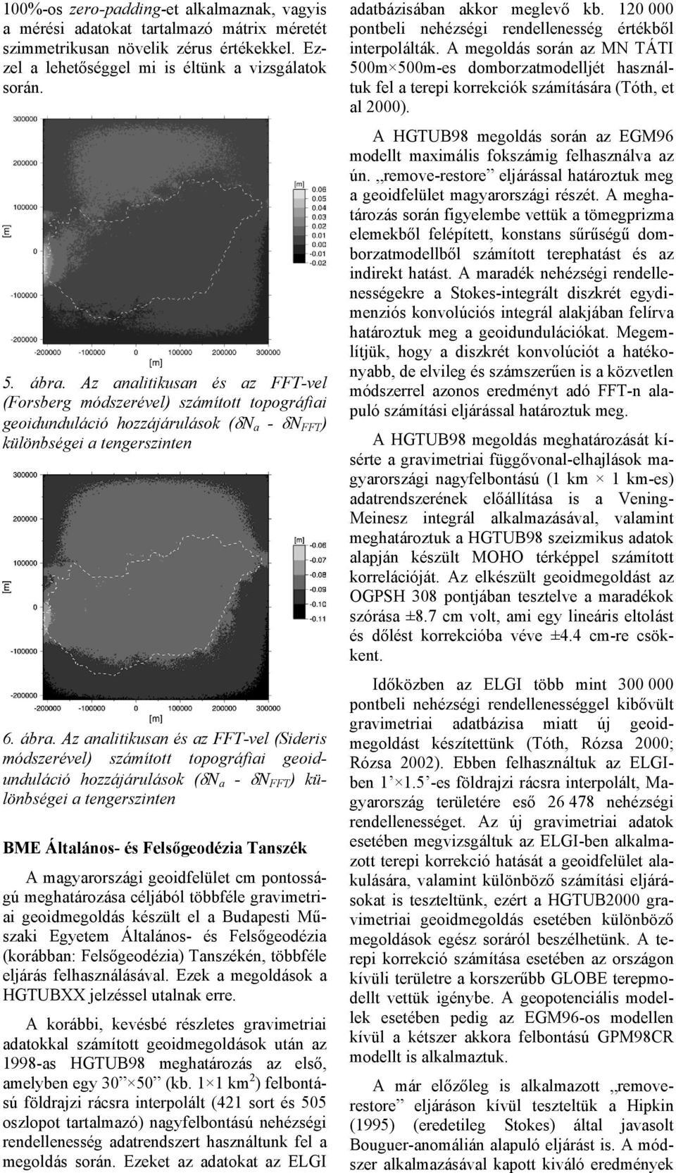 Az analitikusan és az FFT-vel (Sideris módszerével) számított topográfiai geoidunduláció hozzájárulások (δn a - δn FFT ) különbségei a tengerszinten BME Általános- és Felsőgeodézia Tanszék A