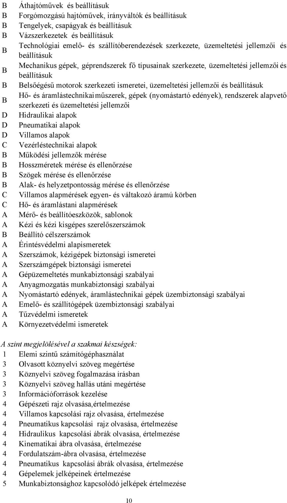 ismeretei, üzemeltetési jellemzői és beállításuk Hő- és áramlástechnikaiműszerek, gépek (nyomástartó edények), rendszerek alapvető szerkezeti és üzemeltetési jellemzői Hidraulikai alapok Pneumatikai