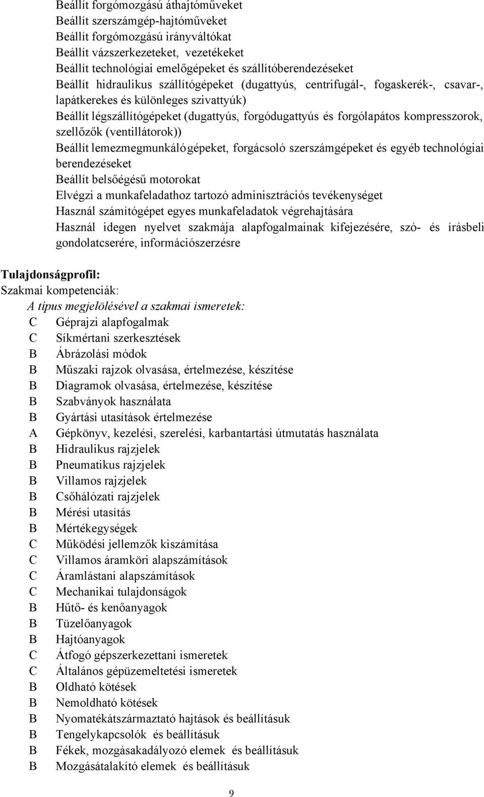 kompresszorok, szellőzők (ventillátorok)) eállít lemezmegmunkáló gépeket, forgácsoló szerszámgépeket és egyéb technológiai berendezéseket eállít belsőégésű motorokat Elvégzi a munkafeladathoz tartozó