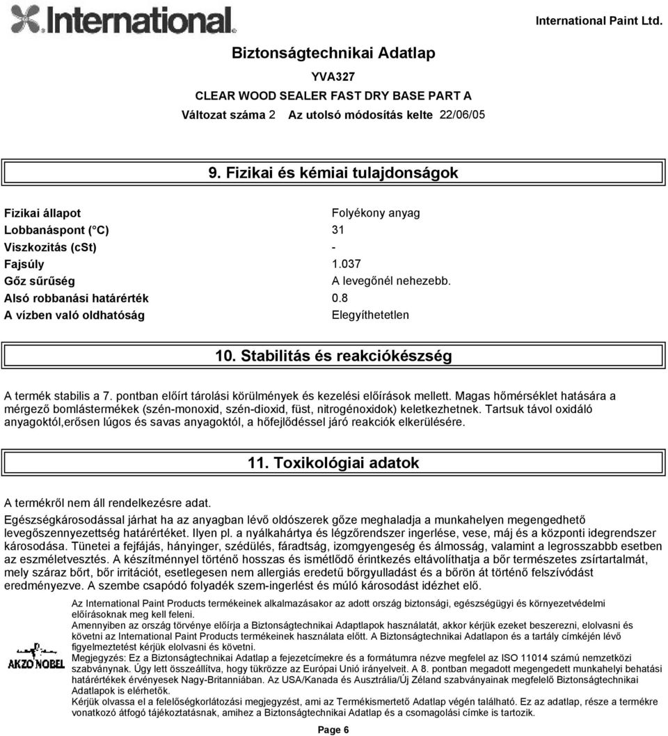 Magas hőmérséklet hatására a mérgező bomlástermékek (szén-monoxid, szén-dioxid, füst, nitrogénoxidok) keletkezhetnek.